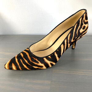 Nine West Margot Zebra Calf Hair Heels Pumps Women 7M Brown Pointed Toe Mobwife